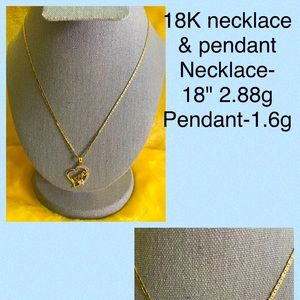 Solid 18K yellow gold necklace and pendant